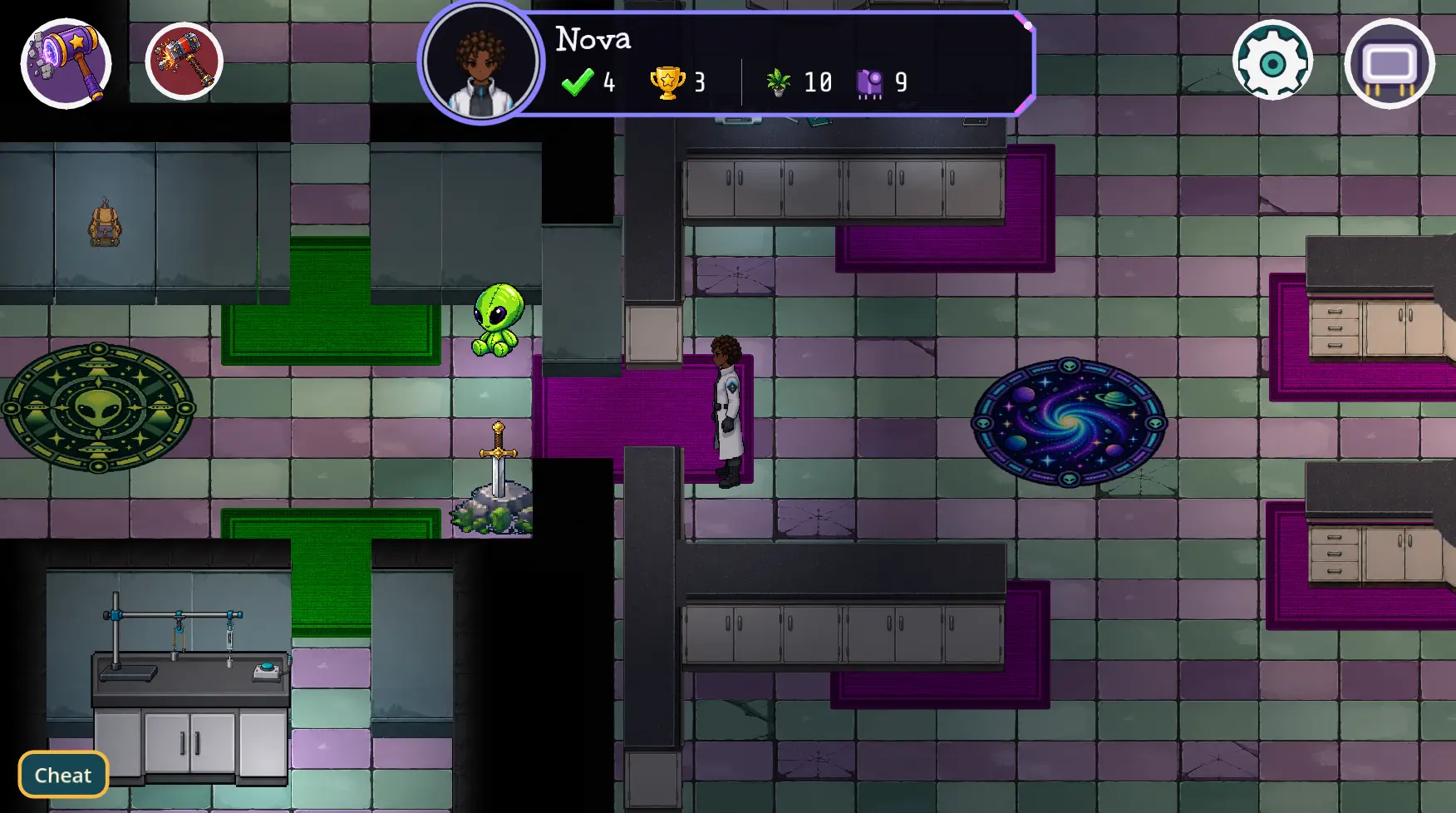 Inside a player-decorated room in The Learning Lab